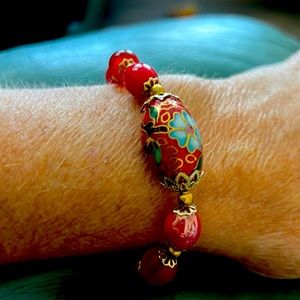 Red cloisonné toggle clasp bracelet